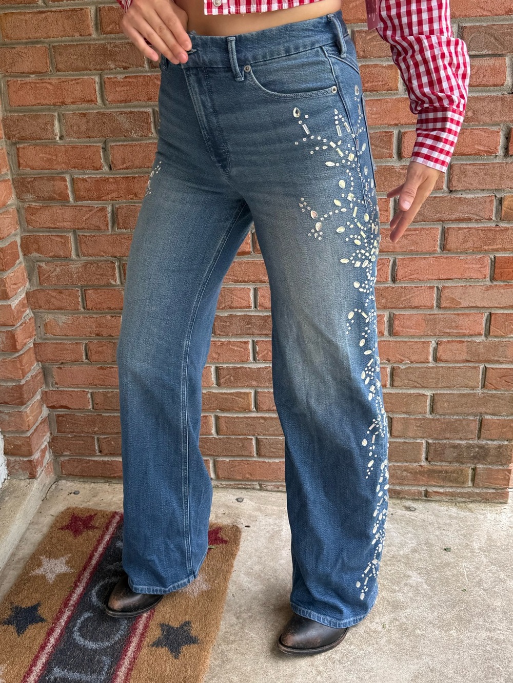 Good American Dolly Joleans Crystal Wide Leg Jeans. 4/27 FLAWS read description - Picture 3 of 13